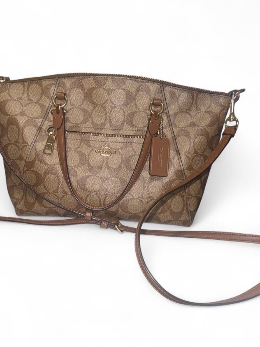 Coach Brown Signature Canvas Tote with Leather Trim